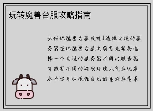 玩转魔兽台服攻略指南